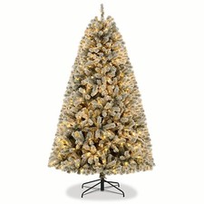 6FT Artificial Pre-lit Xmas Tree Snow Flocked Christmas Tree with Twinkle Lights