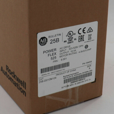 New Sealed Allen Bradley 25B-D010N104 /A Powerflex 525 AC Drive 5HP 4.0KW