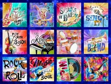 Music Fabric Rhythm & Hues Instruments Words Digital Cotton 3 Wishes 34" Panel