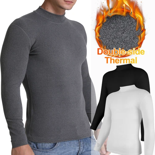 Men Mock Neck Winter Warm Long Sleeve Shirts Undershirt Thermal Fleece Lined Top - Picture 1 of 15