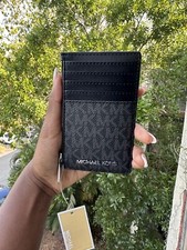 Michael Kors Women Fashion Top Zip Card Case Coin Pouch Card Holder Wallet Black