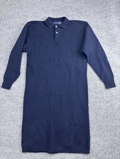 Ralph Lauren Sweater Dress Womens Large Navy Lambswool Polo Collar Long Sleeve