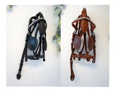 Studded FULL Driving Cart Black / Tan Leather Harness Part- Bridle Overcheck
