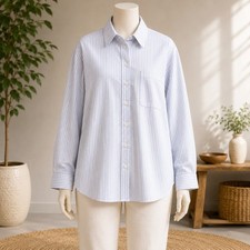 Geoffrey Beene Dress Shirt Mens Large 16 32/33 Blue White Striped Wrinkle Free