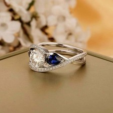 2 Ct Round Cut Simulated Diamond Engagement Halo Band Ring 14K White Gold Plated