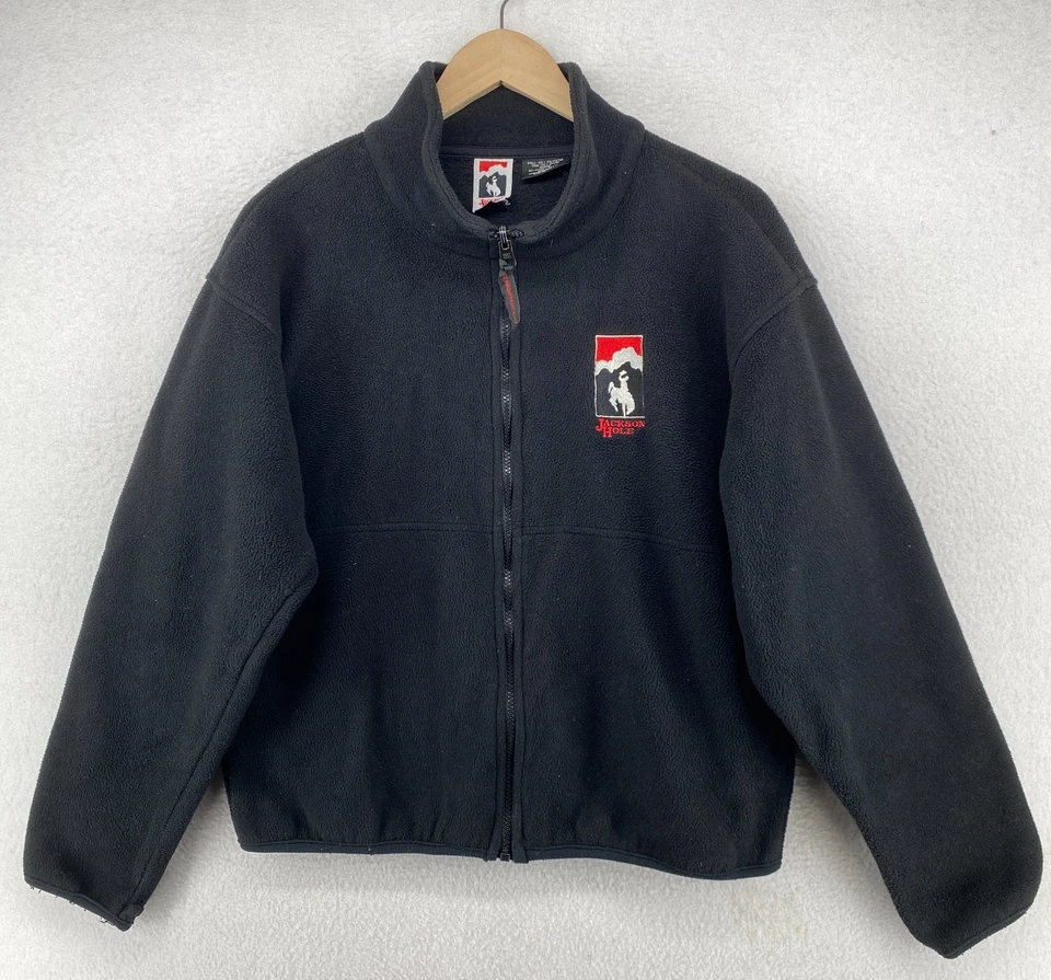 Chaqueta JACKSON HOLE MOUNTAIN RESORT Hombre S Teton Village WY Vellón Cremallera Completa Negra Foto 2 de 4