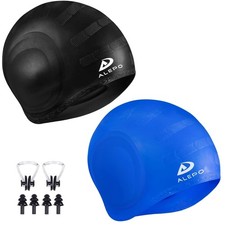 Unisex 3D Ear Protection Swim Caps Set for Short/Long Hair