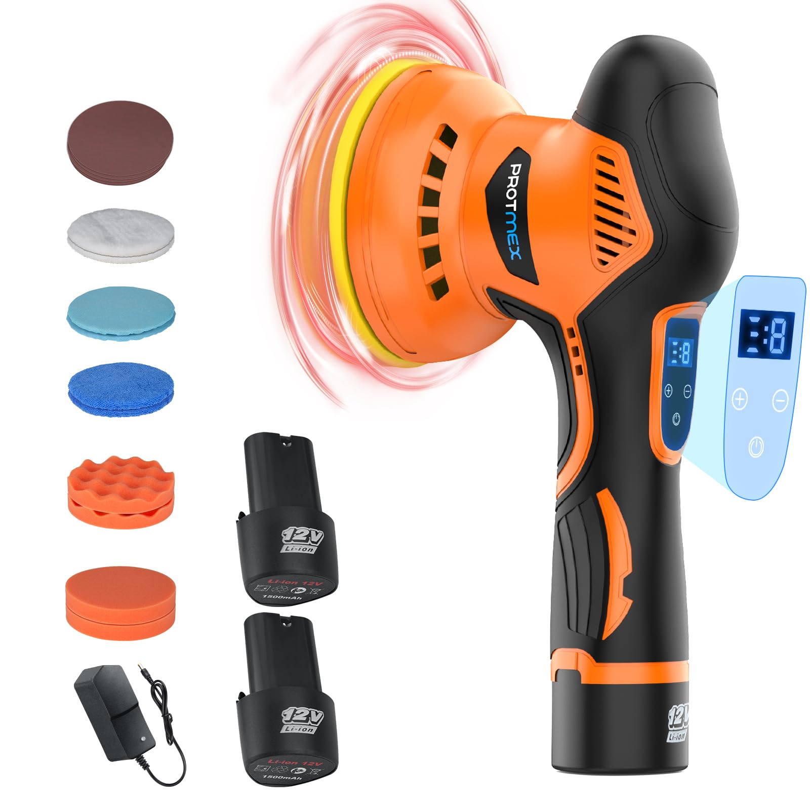 Cordless Buffer Polisher with 2 Alternative Batteries, 8 Variable Speed 2800-...