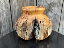 John Noyes 1999 Juniper Wood Rustic Candle Holder Made in Montana Signed