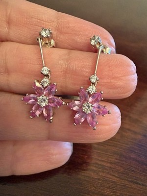 Ohrringe Sterlingsilber rosa Saphir Blume 