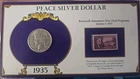 1935 Peace Silver Dollar Framed with History and U.S. Postage Stamp