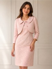Talbots Vintage Pink embossed Jacquard Two-Piece Lined Dress Set Size 8 Classic
