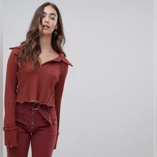 We The Free Darcy Cropped Sweater in Cedar, Size Small