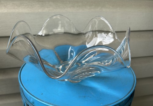 Vintage MCM Duncan Miller Clear Wavy Rim Heavy Art Glass Console Bowl 9.5"