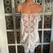 VINTAGE BARBIZON WHITE TEDDIE LACE BODYSUIT ROMPER TEDDY BABYDOLL SIZE LARGE