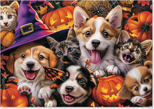 500 Piece Halloween Pet Jigsaw Puzzle Set for Adults - Cute Dogs and Cats Gather