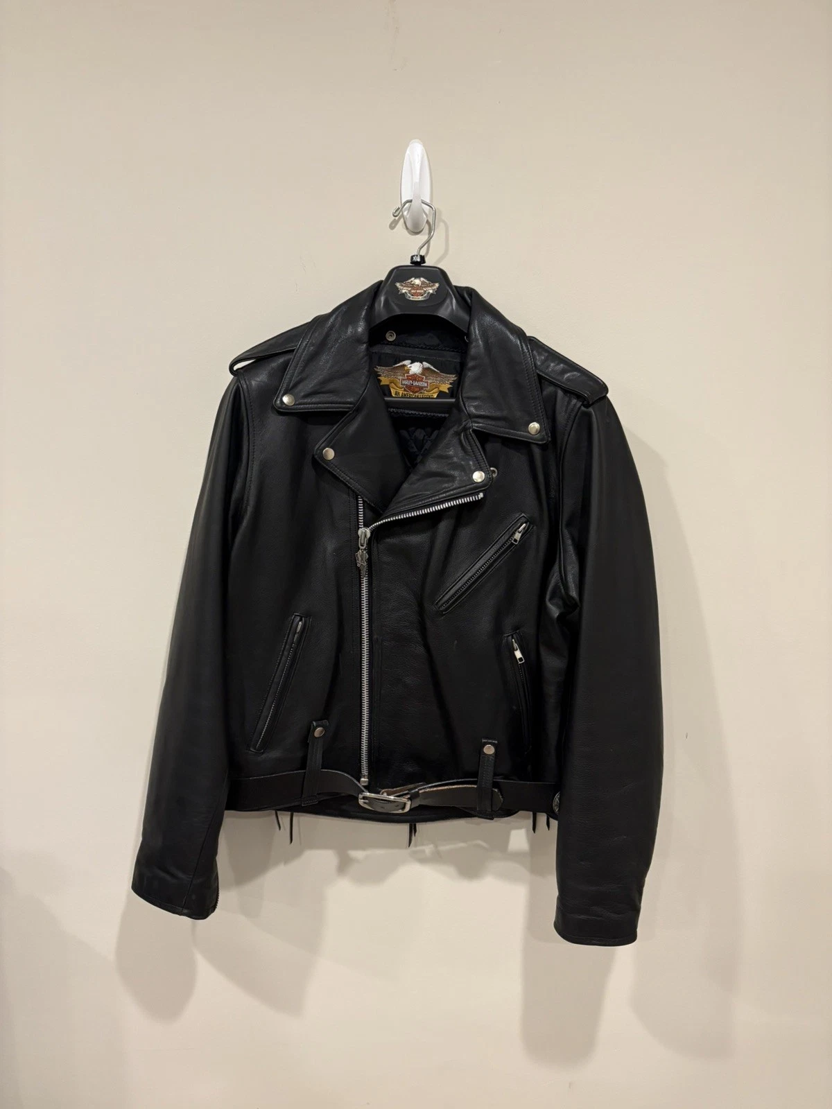 Vintage Harley-Davidson Black Eagle Leather Tassel Jacket Size men XL