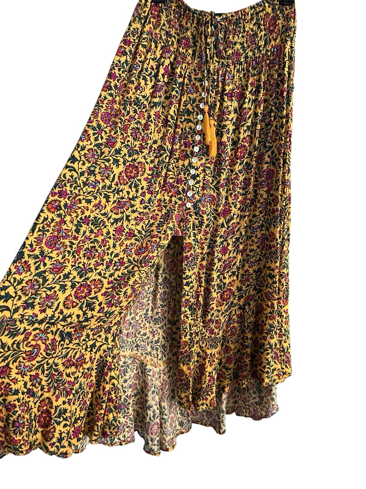 Cynthia Rowley Floral Maxi Skirt Hippie Tassel Button Front M Prairie New