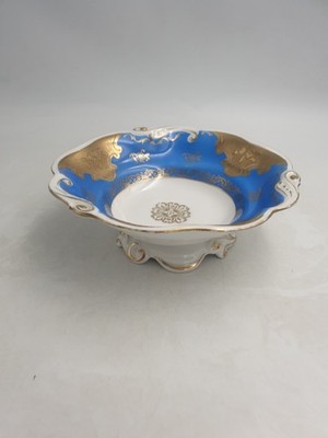 R&S EPOS ILLOWITZ SCHALE MIT FUSS TAZZA HANDBEMALT BLAU GOLD FLORALE DETAILS