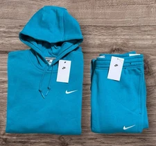 Nike Club Fleece Sweatsuit Hoodie & Sweatpants Set Taper Leg Teal Mens New