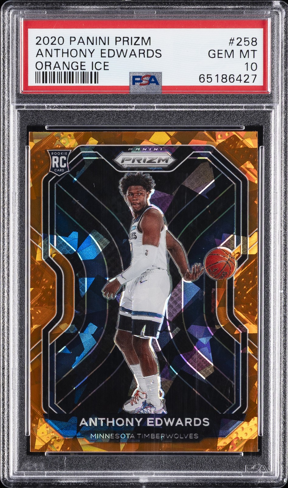 2020 PANINI PRIZM ORANGE ICE #258 ANTHONY EDWARDS PSA 10