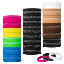 60pc Seamless Hair Ties, No Damage Ponytail Holders - Value Pack Colorful Ela...