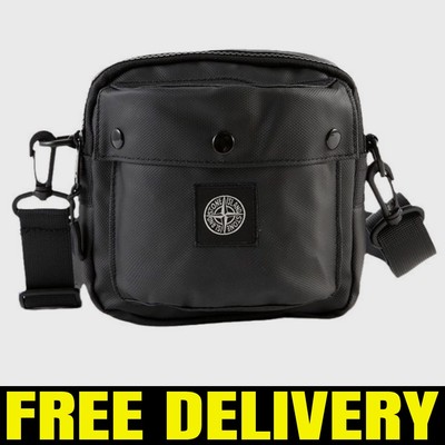 Stone Island Convertible Canvas Map Messenger Crossbody Bauchtasche - Schwarz