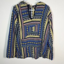 Mens Baja Hoodie Striped Drug Rug Pullover Hippie Festival Poncho Sweatshirt