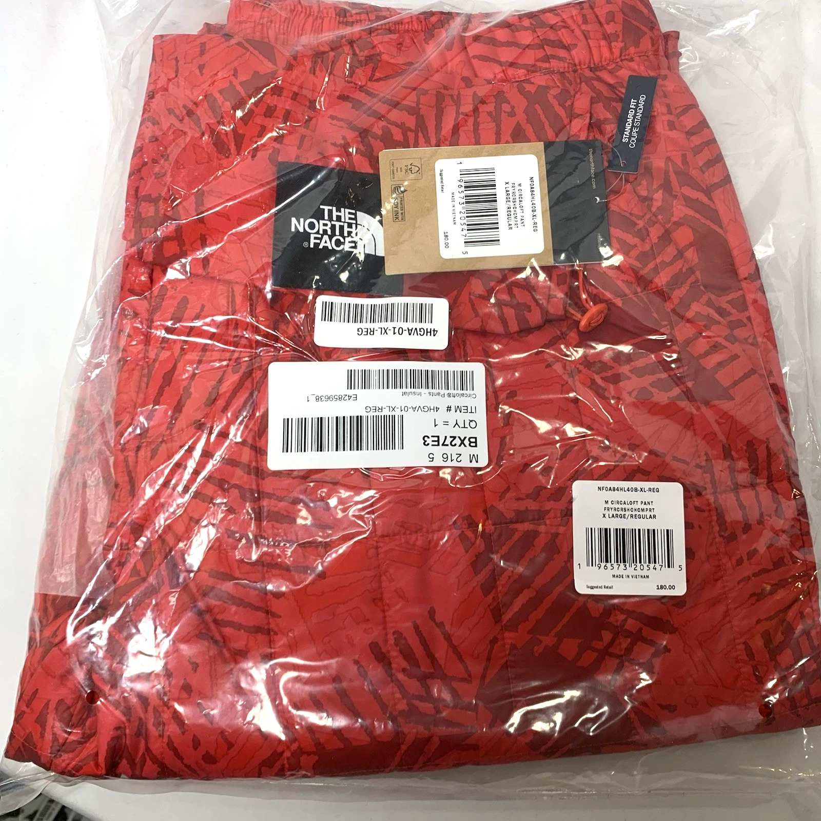 North Face Circaloft Pants Mens XL Red Print Insulated Packable Winter NEW w/TAG