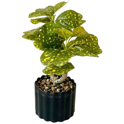 black stone pot round leaf artificial plant for home decor office desk wedding