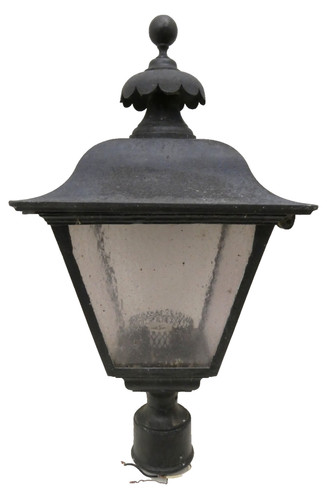 Vintage Outdoor Post Mount Lantern Light Fixture Black Metal Glass 25" Untested