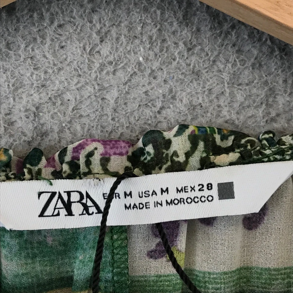 Vestido midi con estampado floral y retazos de ZARA manga larga cuello atado para mujer talla M Foto 4 de 4