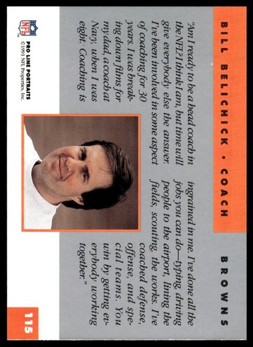 1991 Pro Line Portraits #115 Bill Belichick Cleveland Browns NM+ - Picture 2 of 2