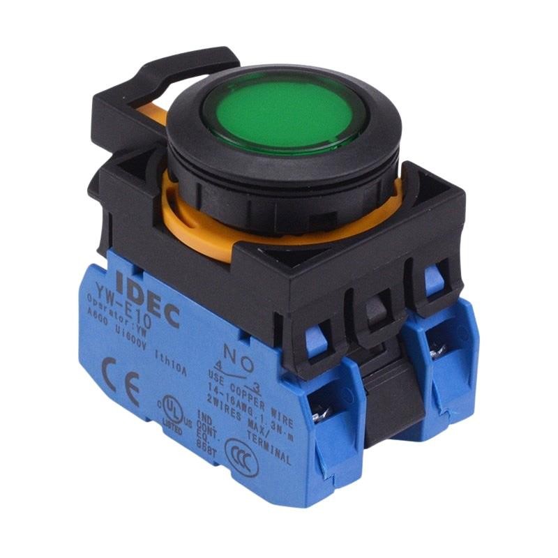 IDEC CW Series Green 12V illuminated Momentary Flush Push Button Switch 2NO IP65