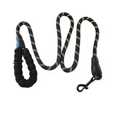 Black Rope Dog Leash with Padded Handle Heavy Duty Reflective Pet Lead