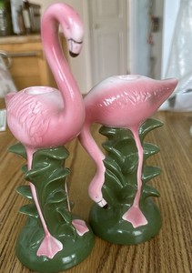 Vintage Mid-Century Pink Flamingo Figurines Candle Holders MSR Imports TAIWAN