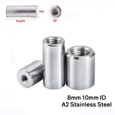 Round Threaded Rod Bar Connector Nuts 304 Stainless Steel 8mm 10mm Inner Dia
