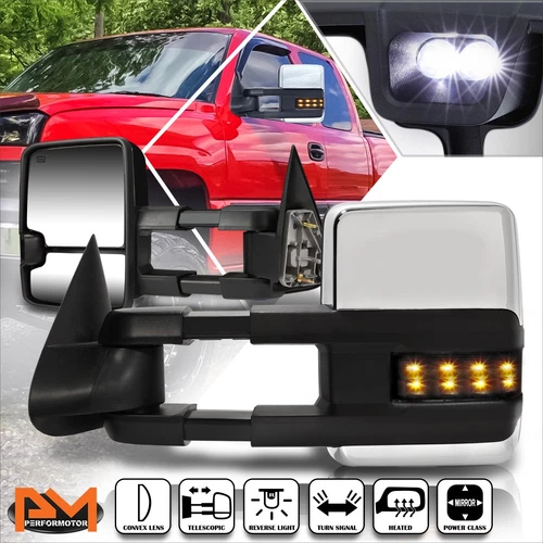 For 03-07 Silverado/Sierra Powered+Heated Chrome Towing Mirror+Smoked LED Lamp