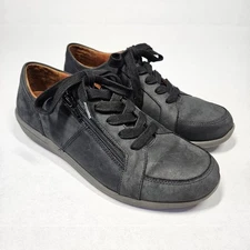 Vionic Abigail Sneaker Women's Sz 8 Black Nubuck Leather Lace Up Shoes Side Zip