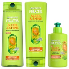 Garnier Fructis Sleek & Shine Shampoo, Conditioner + Leave-In Conditioer Set for
