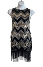 Sequin Gold Silver Black Chevron Flapper Dress Costume Women's Sz: XL 10-12