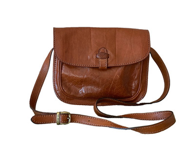 Vtg The Bridge Leather Accordion Saddle Crossbody Bag - British Tan RARE