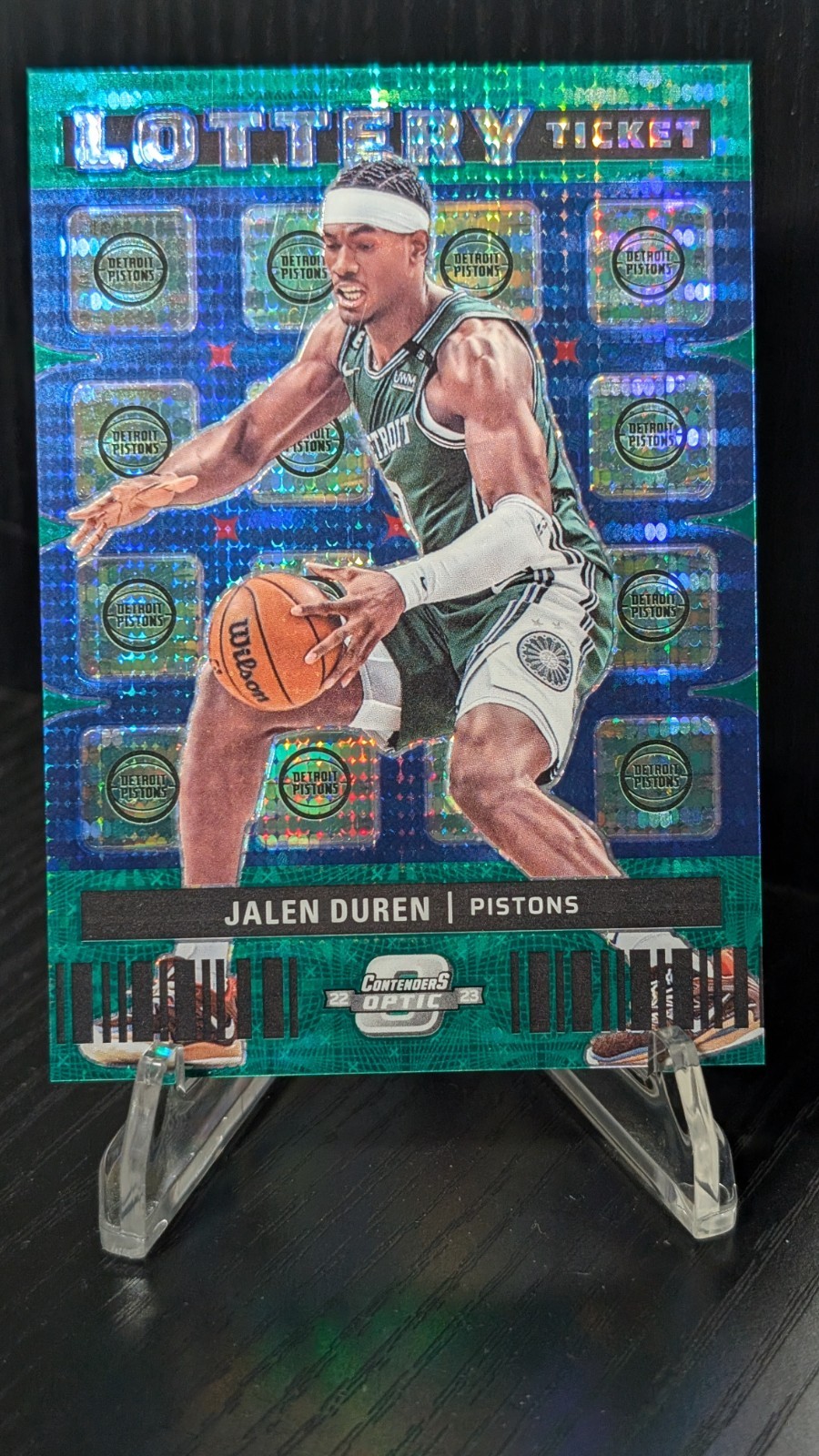 2022-23 Contenders Optic Jalen Duren Rookie Lottery Ticket Green Pulsar /25 RC