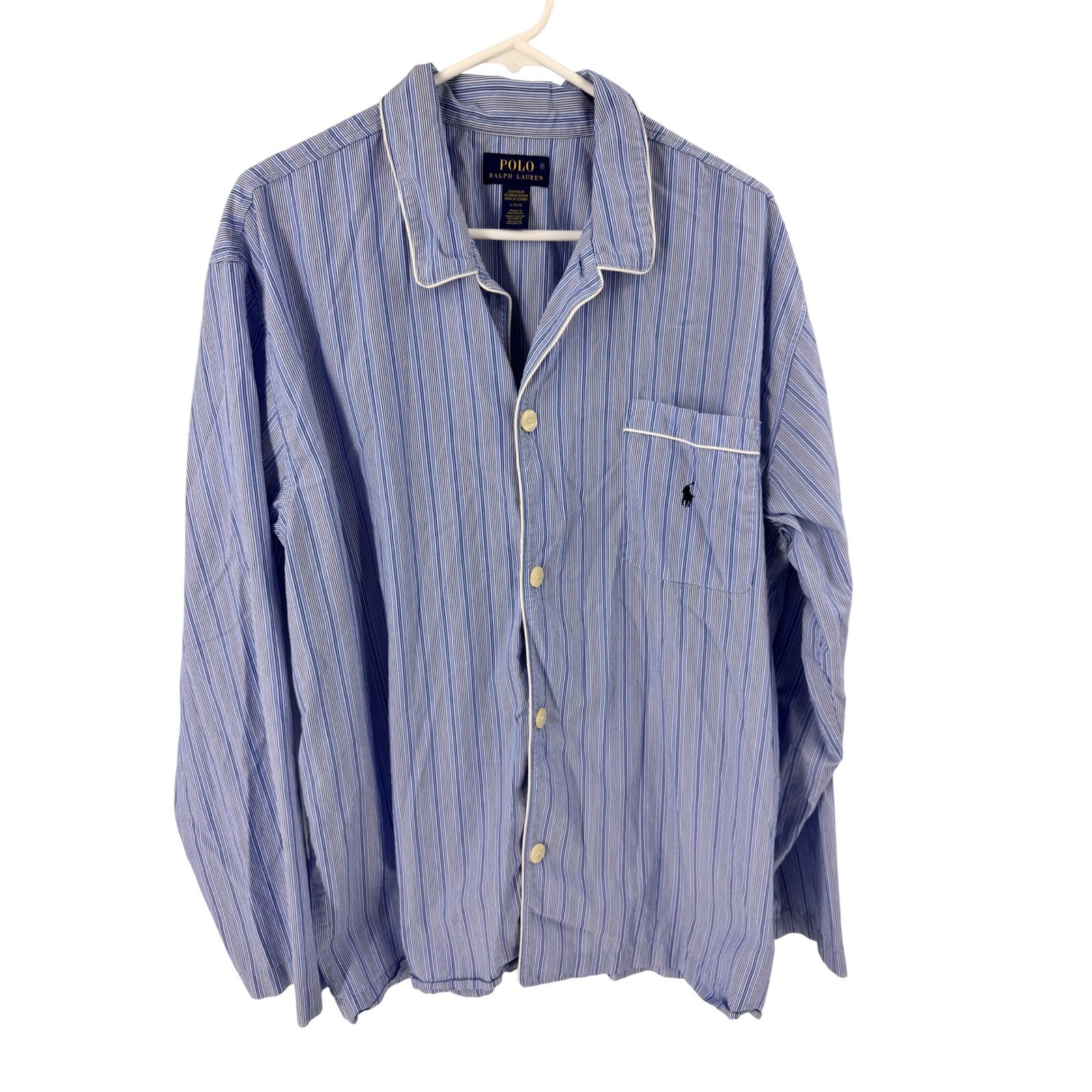 Polo Ralph Lauren Men's Pajama Top Blue Stripe Long Sleeve Button Up Sleepwear L