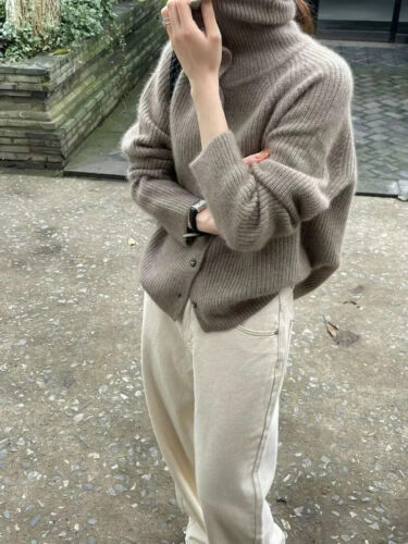 Turtleneck Cardigan Ladies 100% Pure Woolen Sweater Cashmere Base Sweater Coat - Bild 6 von 25