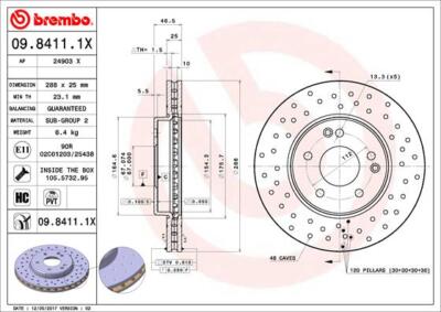 2 x BREMBO 09.8411.1X Bremsscheibe für MERCEDES-BENZ