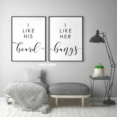 I like his Beard, I like her Bangs, Set of 2 Prints, Minimalist Art