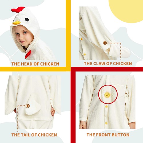 White Chicken One-piece Pajamas for Boys and Girls Cosplay Costumes Homewear - Picture 10 of 55