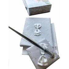 Bridal Wedding Guest Book and Pen Set With Stand Space for 500 Entries New