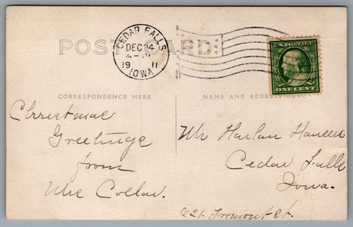 Postcard RPPC Cedar Falls IA c1911 Group of Boys Photo Flag Cancel - Picture 2 of 2